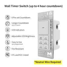 Load image into Gallery viewer, Minoston MT10N 4 Hour Countdown Timer Switch for Bathroom Fans
