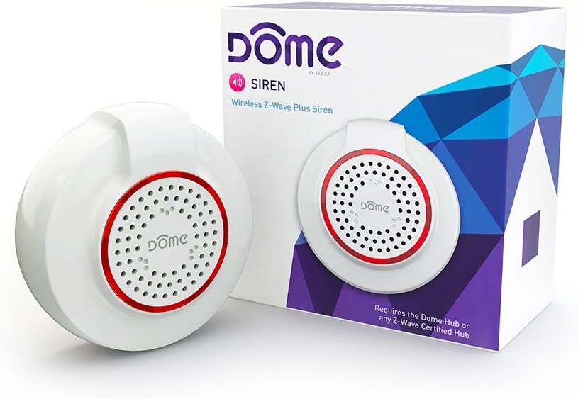 Dome by Elexa DMS01 Wireless Z-Wave Battery-Powered Home Security Siren and Chime, White